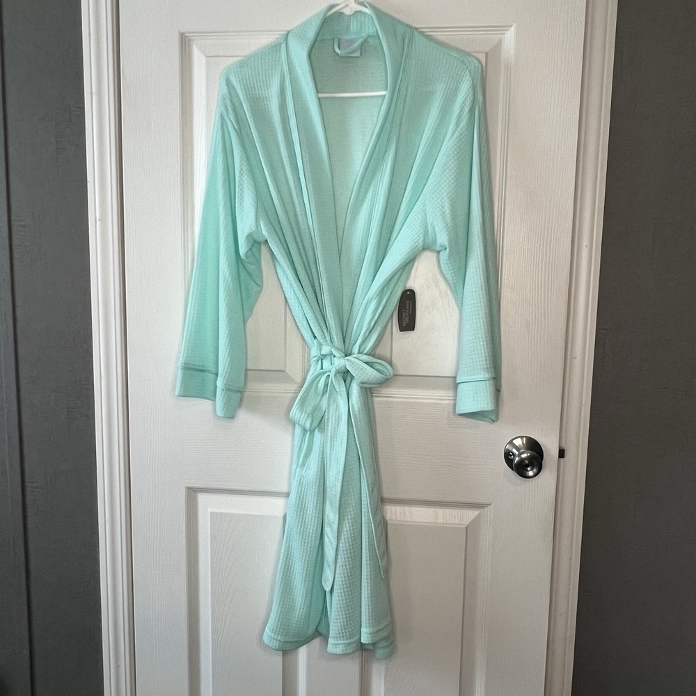 Secret Treasures Waffle Wrap Robe Women L/G 12-14 Mist Mint New Lightweight Tie